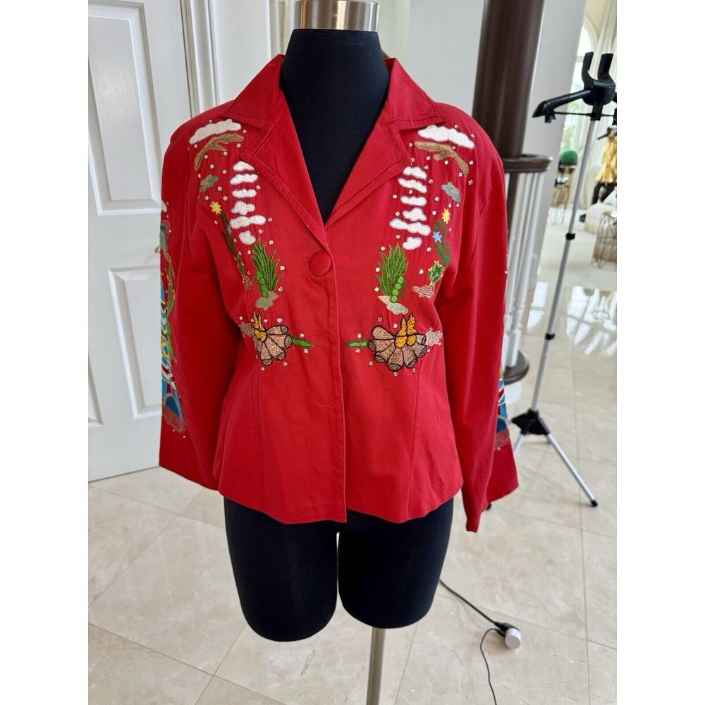 Don't Mess With Texas PS Embroidered Western‎ Red Cotton Button Jacket Rare
